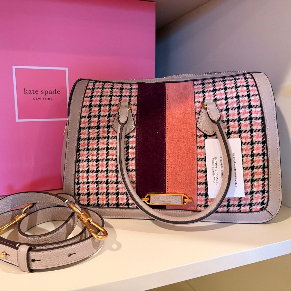 Kate Spade New York Gramercy Racing Stripe Plaid Twill Medium Satchel